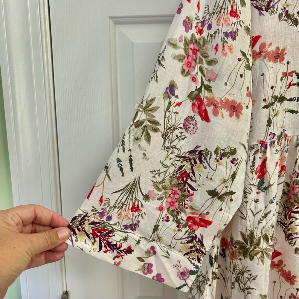 Jones NY Linen Floral High/Low Hem Roll Tab Sleeve Spring Women's Top 1X - Picture 12 of 14